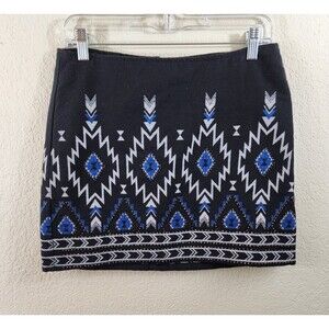 Divided by H&M Womens 6 Black Blue Beaded Aztec Print Bohemian Mini Skirt